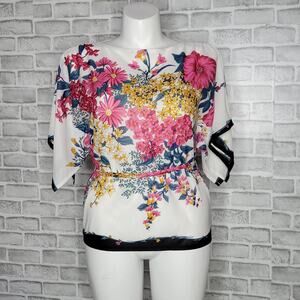 Vintage Sears Volup Flutter Split Sleeve Floral Blouse, Sz 14
